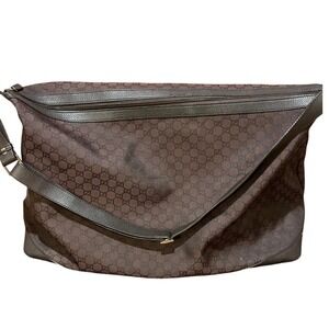 Vintage Gucci GG Monogram‎ Canvas Oversized Messenger Crossbody Bag Dark Brown